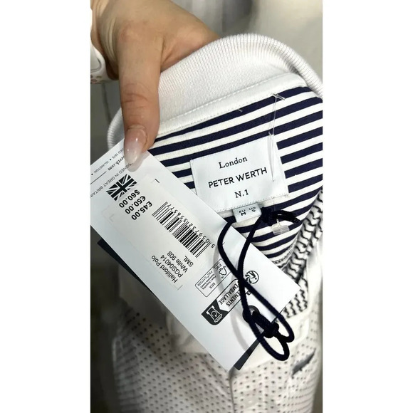 NWT Peter Werth Men's White Polka Dot Short Sleeve Polo Shirt Size Small - Picture 5 of 5